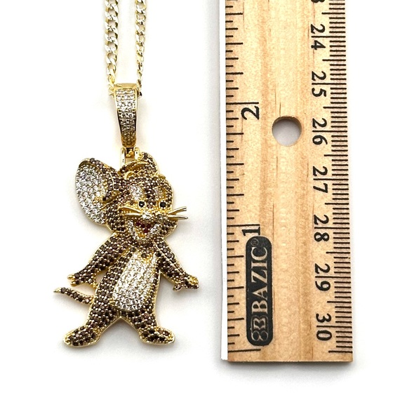 18K Gold Plated over 925 Sterling Silver Round Cut 3D Tom and Jerry Necklace - Picture 3 of 9